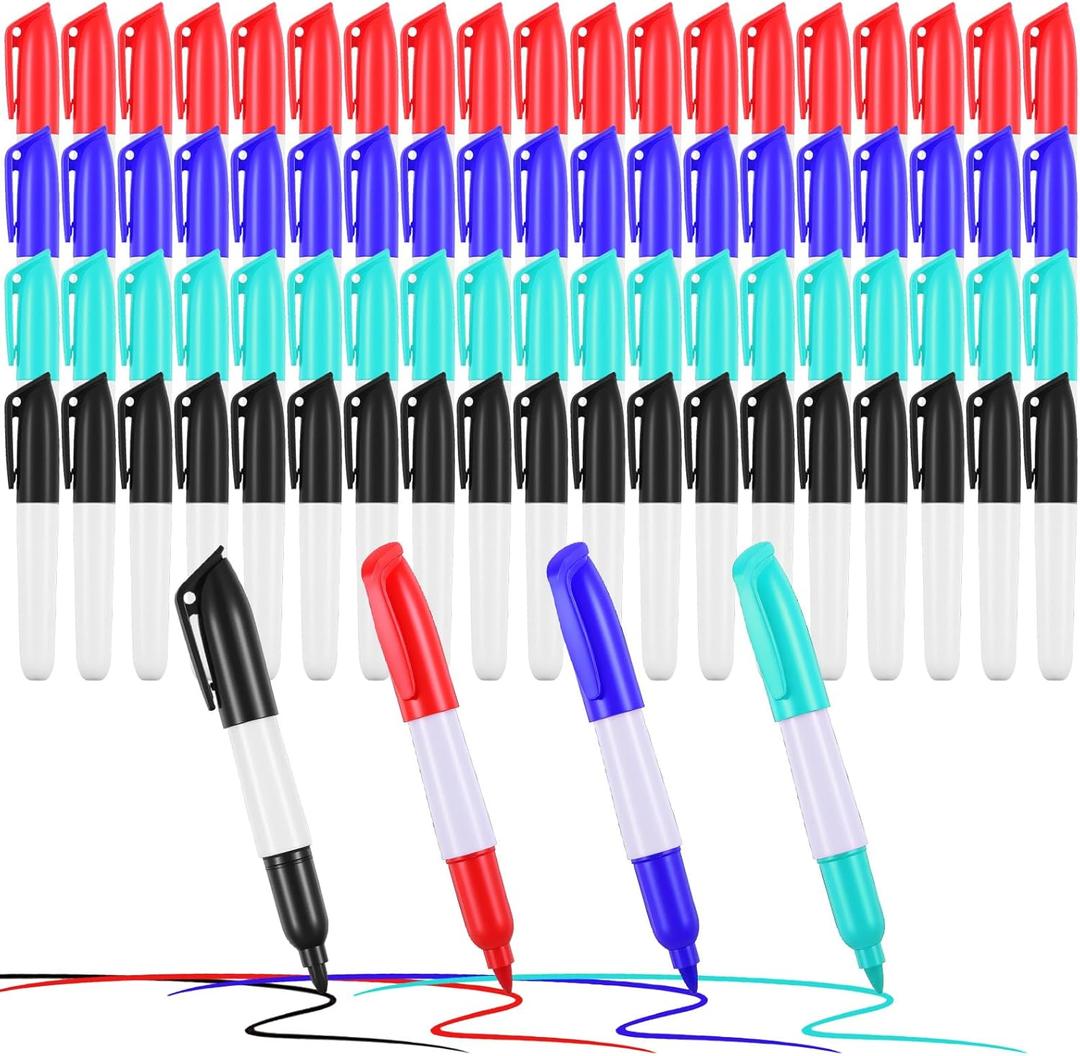 100 Pcs Mini Dry Erase Markers 4 Color Set - Mini Whiteboard Markers with Clip Caps, Low Odor Fine Tip Pens for Nurse Badge, Office, Home Supplies (Red/Green/Blue/Black)