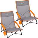 Portal Beach Chairs for Adults Camping Low Lightweight Portable Chair with Cup Holder Mesh Back Carry Bag for Outdoor Sand Lawn Travel Picnic Festival Concert, 24" High Back