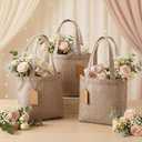 Aliceset 12 Pcs Mini Burlap Tote Bags with Handles Small Jute Gift Bags Bulk with Tags Reusable Wedding Bridesmaids Welcome Teachers Burlap Bag for DIY Party Favors (8 x 8 x 3.2 Inch,Earthy Brown)