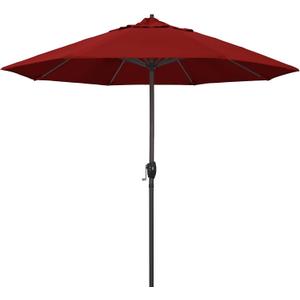 California Umbrella 9' Rd Sunbrella Aluminum Patio Umbrella, Crank Lift, Auto Tilt, Bronze Pole, Jockey Red