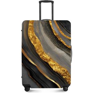 FOREVER QUEEN Gradient Black Gold Marble Luggage Cover Suitcase Protector Suitcase Cover Anti-Scratch,Stretchable Bag Cover Washable Durable Polyester