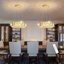 HAIXIANG Crystal Round Chandelier Modern LED Dining Pendant Lights for Kitchen Island Dining Room Remote Dimmable Hanging Light Entrance Bedroom Lighting Gold