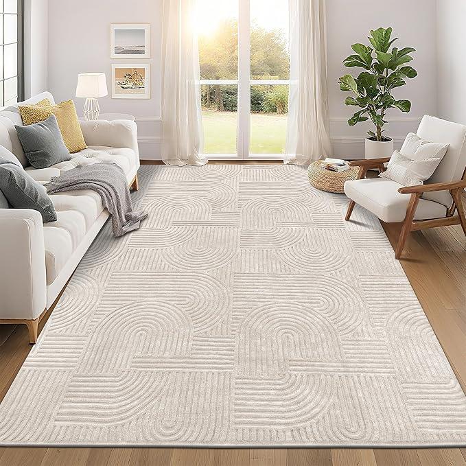 Pauwer 8x10 Area Rugs for Living Room, Modern Non Slip Washable Rug, Beige
Arch Pattern, Soft Fluffy, Neutral, Boho Accent, Solid Color Floor Carpet for Kids Room Dining Room Nursery Entryway