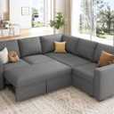 HONBAY Sectional Sleeper Sofa with Pull Out Bed, L Shaped Couch with Storage Seat, Modular Sectional Couches for Living Room, Dark Grey
