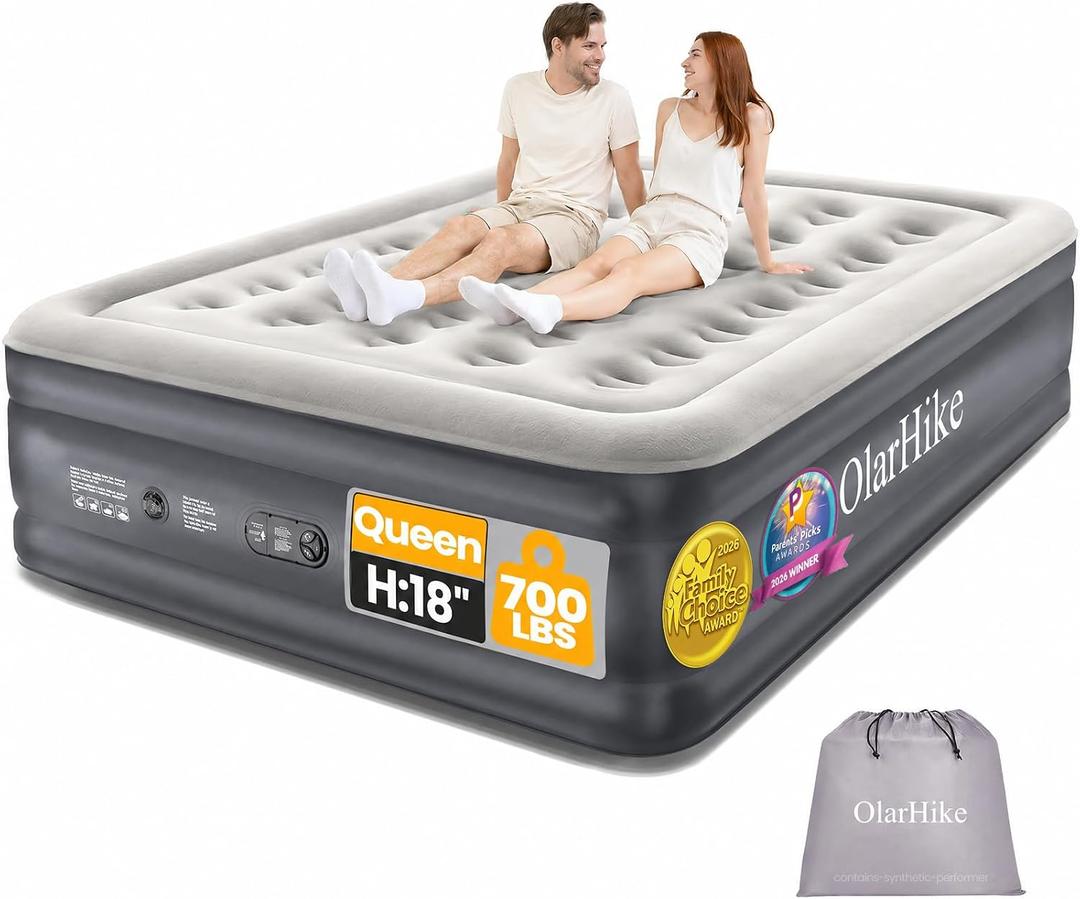 OlarHike Queen Air Mattress with Built-in Pump, 18" Blow Up Bed, 700lbs