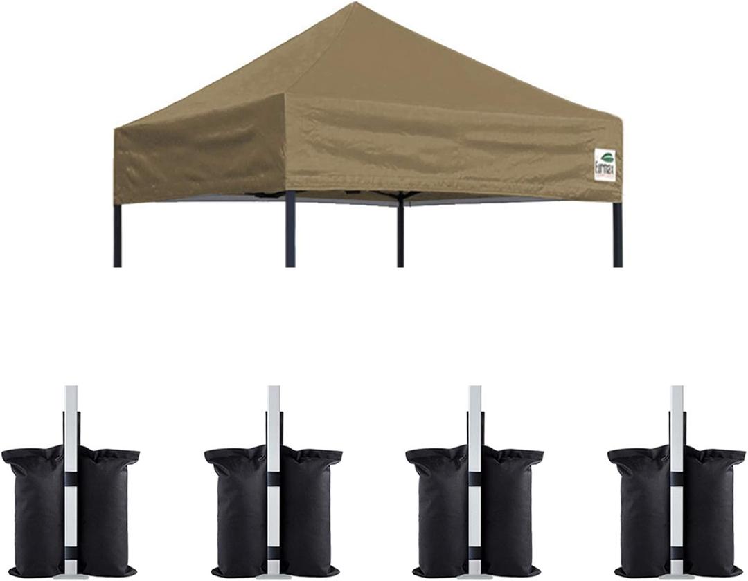 Eurmax USA 5x5 Pop Up Canopy Replacement Top,Universal Instant Canopy Cover ONLY,Heavy Duty UPF 50+ UV Protection,Water & Wind Resistant Tarp, Bonus 4 Sand Bags (Khaki)