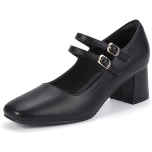 IDIFU IN2 Mary Jane Shoes Women Dress Shoes Women's Pumps Chunky Low Block Heels Square Closed Toe Strappy Wedding Business Bride Comfortable Short Graduation Two Strap Cute Vintage Heels Pumps Shoes (10)