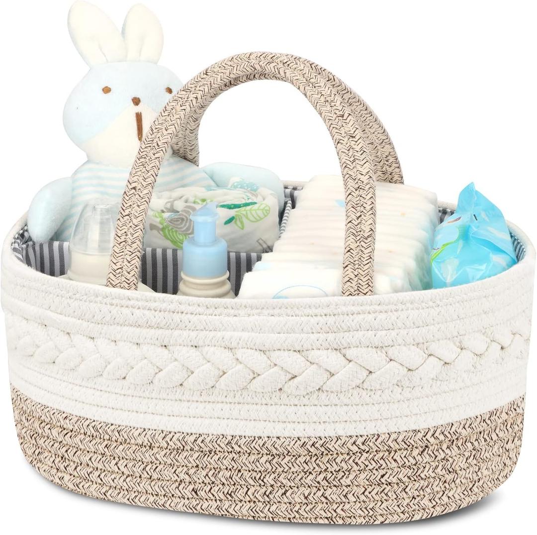 Maliton Diaper Caddy Organizer for Baby, Cotton Rope Baby Gift Basket, Portable Diaper Organizer for changing table, Nursery Storage Organizer, Shower Gifts for Newborn,baby essentials (Large)