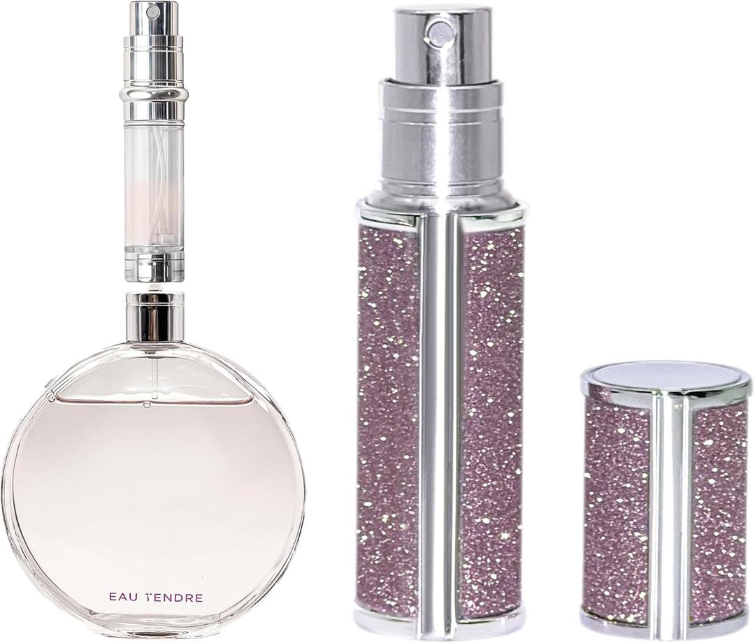 AE00PK Sparkling Travel Perfume Bottle, 5ml Mini Perfume Atomizer Sprayer, Glitter Diamond Pump Fill Perfume Bottle for Traveling, Vacation & Bussiness (Sparkling Pink)