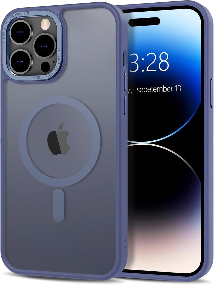 Anuck Case for iPhone 14 Pro Max Case Magnetic Phone Case Compatible with MagSafe, Soft TPU Bumper Hard Translucent Matte Back Slim Fit Shockproof Protective Cover for Men Women Girls - Blue