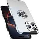 PELEPUES Shockproof Case for iPhone 16 Pro Max, [Embedded Finger Ring] Military Grade Phone Case Cover with Reinforced Metal Stand Kickstand [Support Magnetic Car Holder] for iPhone 16 6.9'', Silver