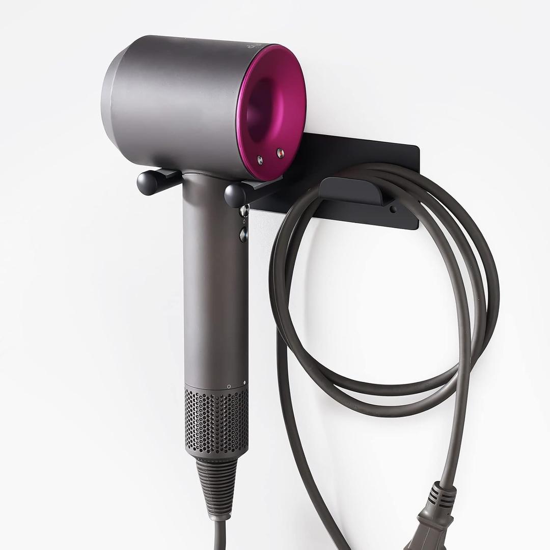 Hair Dryer Holder Wall Mounted, Self Adhesive Blow Dryer Holder Hair Dryer Organizer Hair Dryer Holder Wall Mounted Compatible with Dyson Blow Dryer Black Banjekt