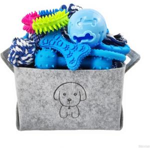 21Pcs Puppy Chew Toys - Blue Series Puppy Chew Toys Bundle for Teething, Puppies Teething Toys with Durable Rope Rubber Ball Ring, Pet Interactive Toys for Small Medium Dogs with Basket