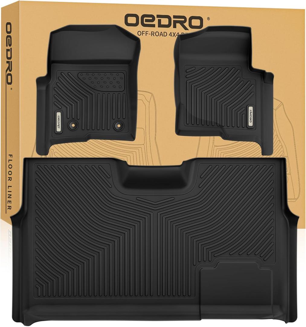 OEDRO Floor Mats Fit for 2010-2014 Ford F-150 SuperCrew/Crew Cab with 1st Row Bucket Seat, TPE All-Weather F-150 Truck Liners, 1st & 2nd Row, Black