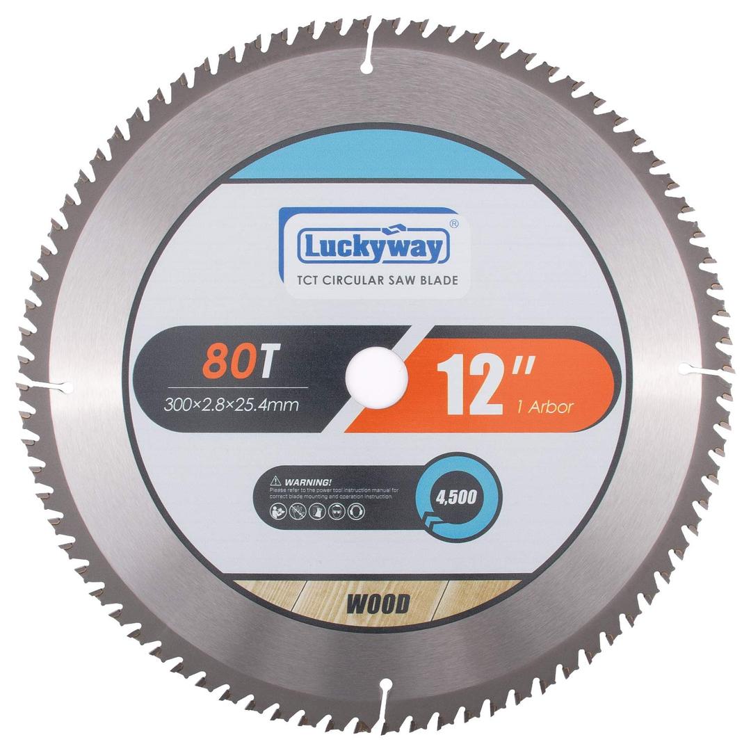 Luckyway 12 Inch Table/Miter Saw Blade 80T Ultra Finish Wood Cutting with 5/8 Inch Arbor TCT (Tungsten Carbide Tipped) Saw Blade for Cutting Wood