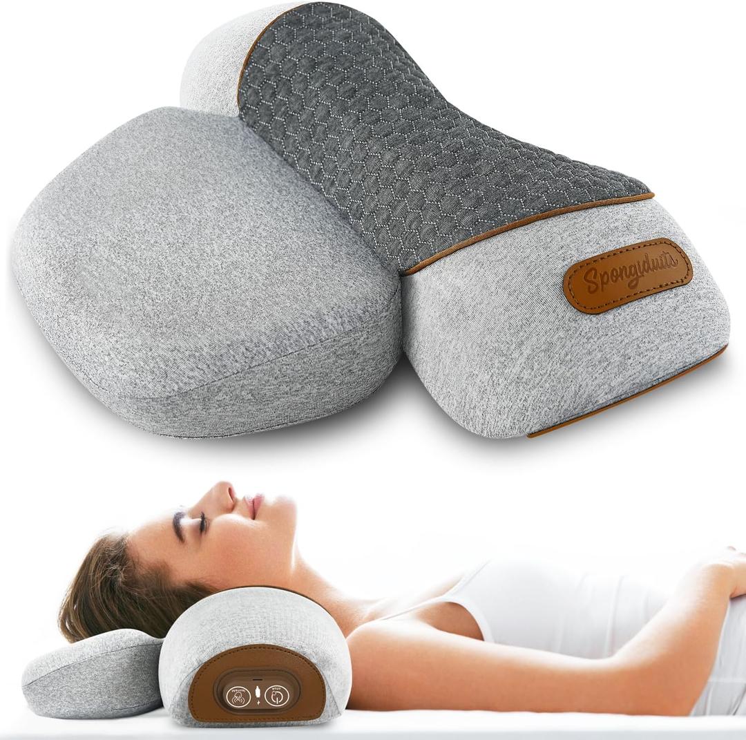Spongiduits 3-in-1 Neck Massager Pillow | Massage Neck Hump - Heating, Vibration, Airbag Elevation & Memory Foam Support for Comfort (Grey) (Gray)