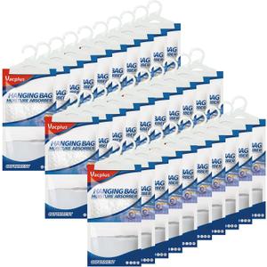 Vacplus Moisture Absorbers 30 Pack, Fragrance Free Hanging Humidity Packs with Sturdy Hook, Effective Closet Dehumidifier for Bathroom, Laundry Room, Basement, 9.8Oz