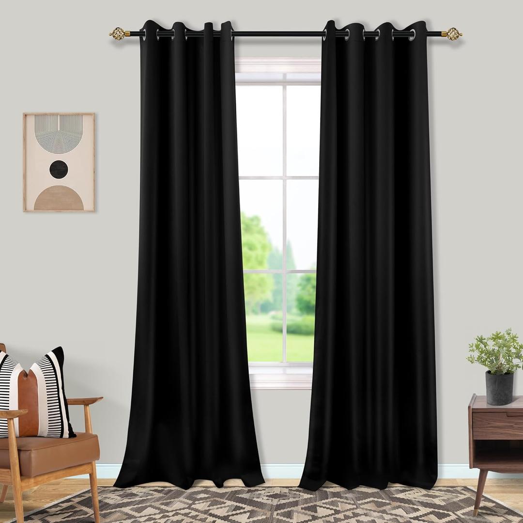  Black Curtains 52x94 Inch Length for Bedroom 2 Panels Blackout Room Darkening Curtains 