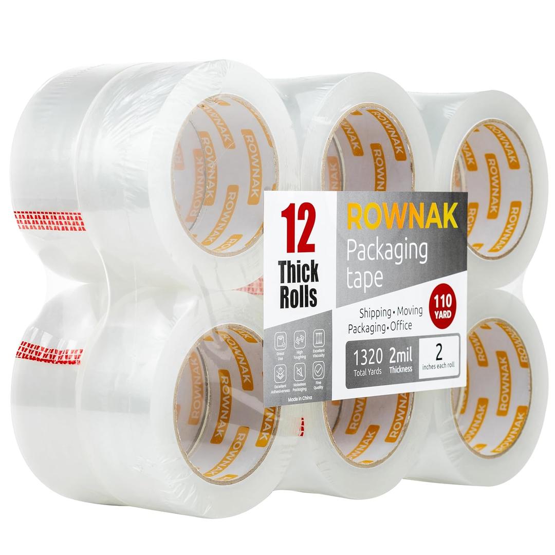 Clear Packing Tape 12 Rolls - Heavy Duty Packaging Tape 2.0mil Thick, 2.0 in. Wide x 110 Yards - Strong Adhesive, Silent, Reliable Package Tape for Home Office Shipping Moving Sealing