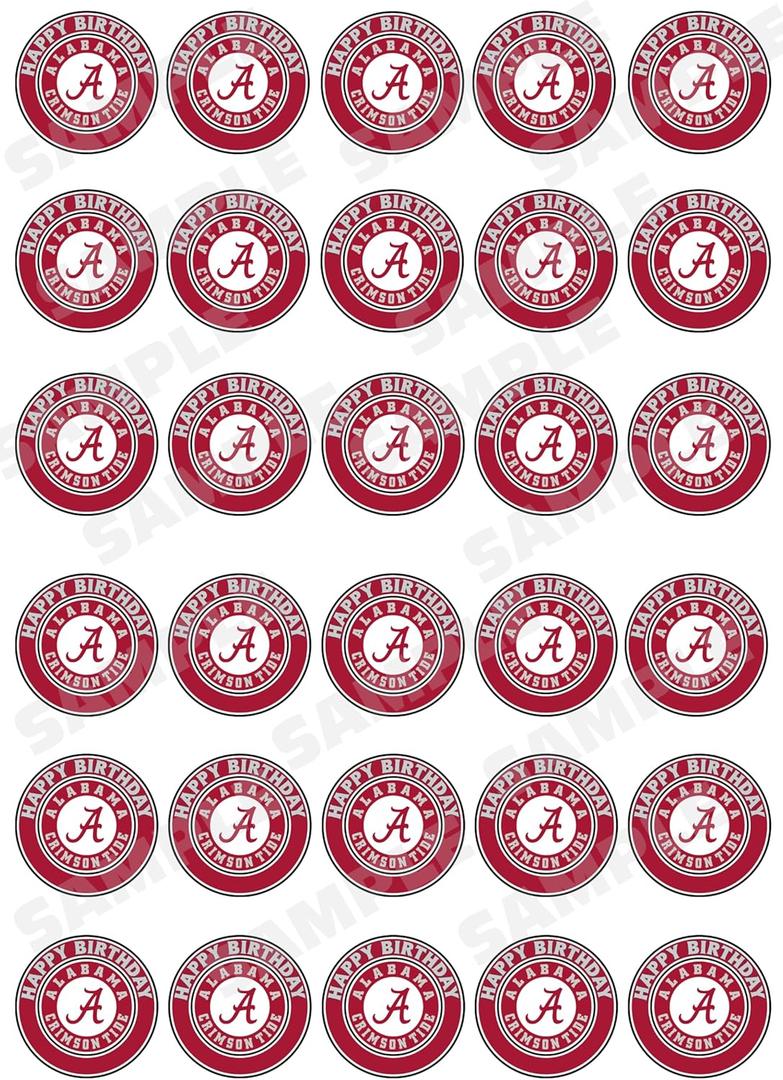 30 x Edible Cupcake Toppers  Alabama Football Team Themed Collection of Edible Cake Decorations | Uncut Edible on Wafer Sheet
