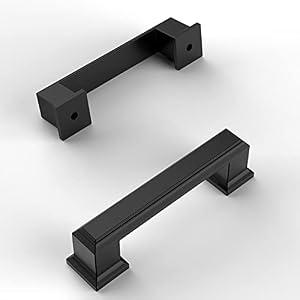 Amerdeco 10 Pack Matte Black Cabinet Pulls 3 Inch(76mm) Hole Center Modern Hardware Kitchen Cabinet Handles for Bathroom Drawer Pulls Dresser Pulls ZH0001