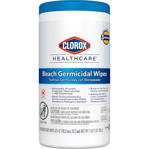 Clorox Healthcare Bleach Germicidal Wipes, 6" x 5", 150 Count Canister (Package May Vary)