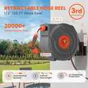 3rd Generation Retractable Garden Hose 130 ft x 1/2 inch Heavy Duty Wall-Mounted Hose Reels for Outside 180 Swivel Automatic Slow Return Any Length Lock 9 Pattern Nozzle UV Resistant (Black)