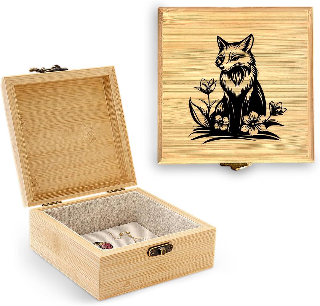Fox Trinket Keepsake Decorative Jewelry Box, Gifts For Women, Fox Lovers Themed Decor Decorations, Home Room Ring Earrings Necklace Organizer Holder Vintage Wooden Box!