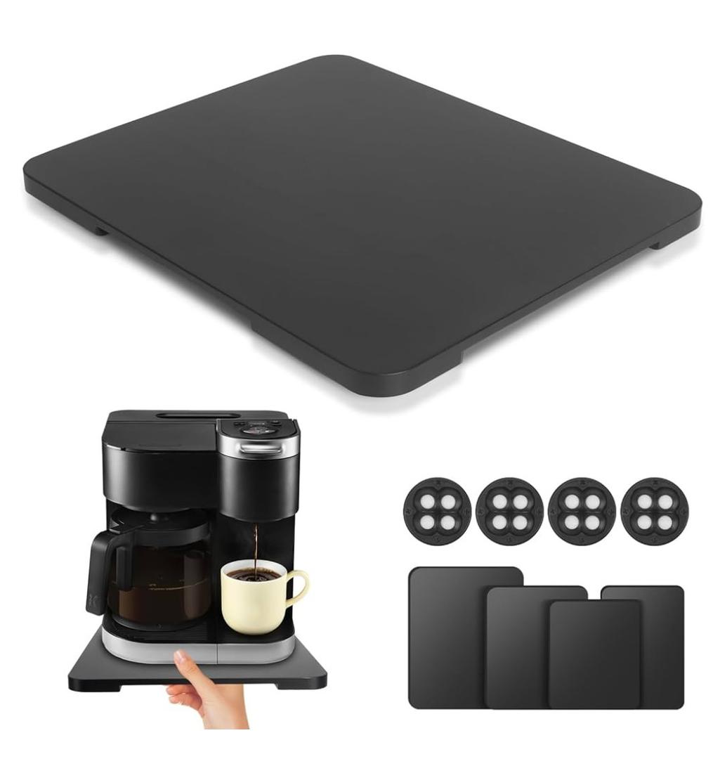 Appliance Slider 360° Rolling Tray for Coffee Maker Bamboo Coffee Pot Slider Tray Countertop Rotation Sliding Tray with Wheels, Small Appliances Mat Easily from Under the Cabinet Black(13.9"×11.6")