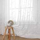 YoungsTex Sheer Curtains 63 Inches Length for Short Embroidered Rod Pocket Faux Linen White Semi Sheer Window Drapes Light Filtering Lightweight for Bedroom, Small Flower, 2 Panels, 42 X 63 Inch