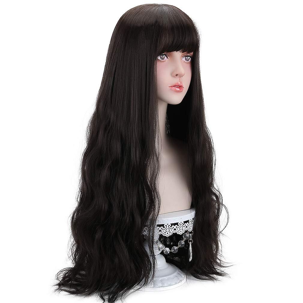 STYLER Long Black Synthetic Wig with Bangs - Natural Long Wavy Cosply Wigs for Women Halloween Christmas 30" (Black)