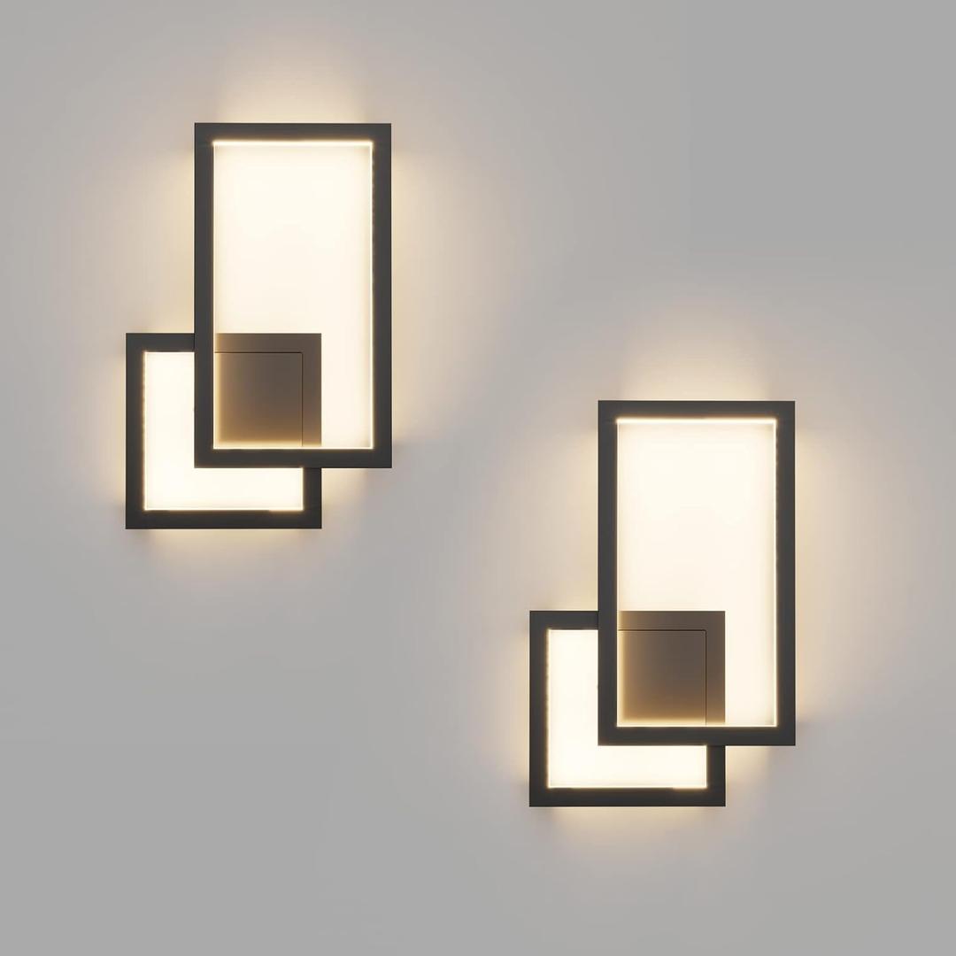 Ralbay 2-Pack Modern Indoor Wall Sconce 20W Aluminum Up and Down LED Modern Black Wall Sconce for Indoor Living Room Bedroom Hallway (Warm White Light, 3000K)