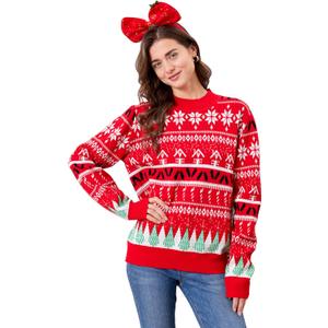 dressfan Unisex Funny Christmas Sweaters Xmas Family Matching Sweater Knit Pullover Crew Neck Long Sleeve for Women & Men (Small, Red-snowflake)