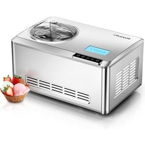 COUPLUX Fastest Freezing Ice Cream Maker, with Built-in Compressor 2.1QT | No Pre-freezing Automatic Ice Cream Machine, Easy Operate & Clean, Recipes Included, Stainless Steel, Low Noise, LCD Display