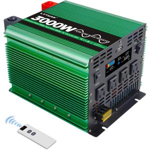 LVYUAN 3000 Watt Pure Sine Power Inverter 12V to 110V 120V DC to AC Converter with 4 AC Outlets, LCD Display, USB Charge Port, Remote Control for Home RV Vehicle Outdoor Camping Car Power Inverter