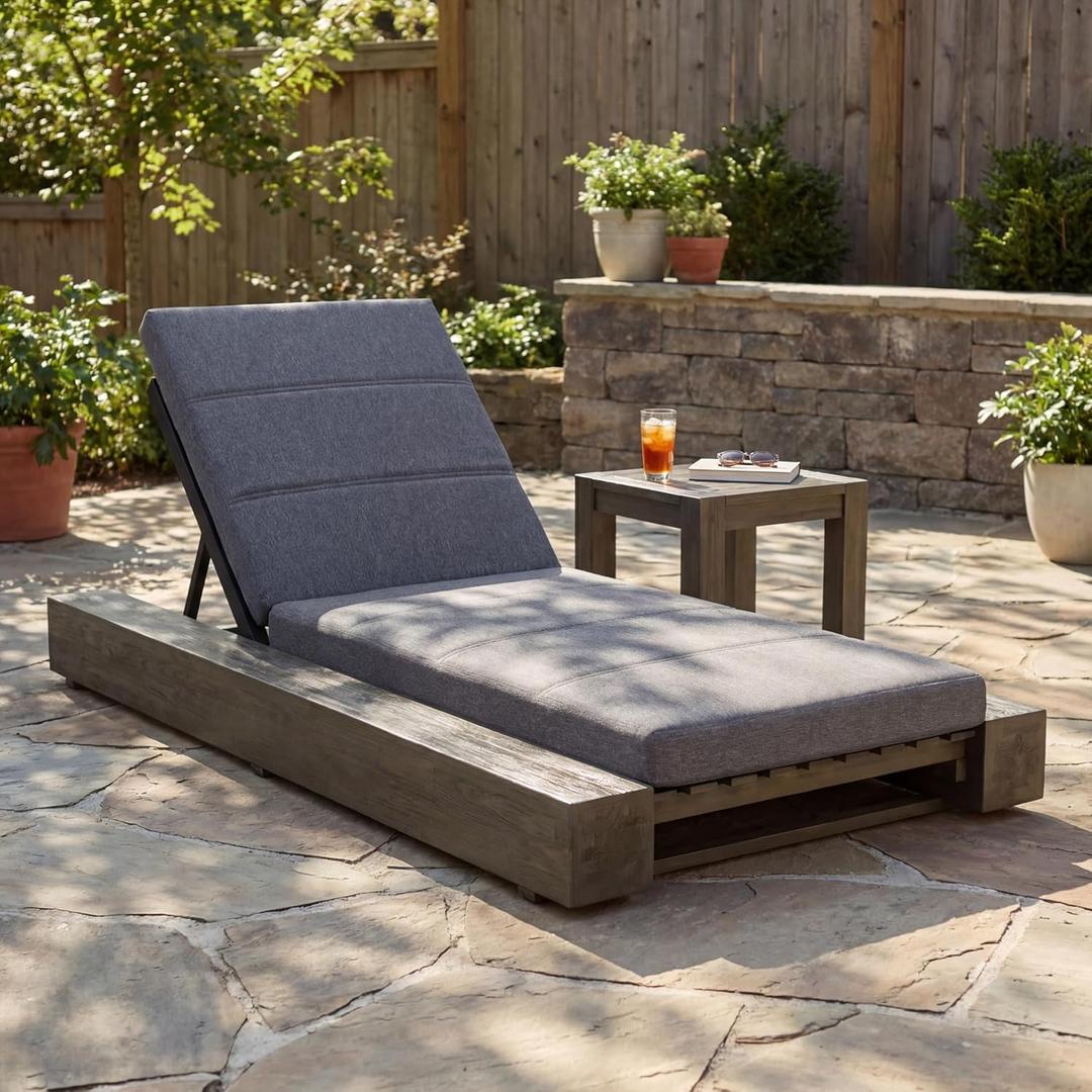 Christopher Knight Home Tory Acacia Wood Chaise Lounge Chair Outdoor, Poolside Sun Lounger Recliner, Patio Outdoor Chaise Lounge with Cushions, Adjustable Backrest Single Lounge Sofa, Grey