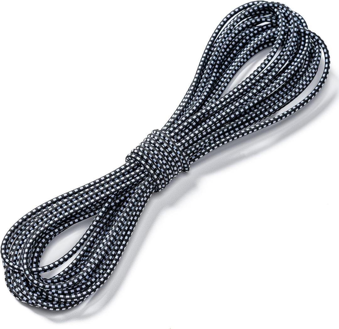 Aegero Elastic Bungee Cord, 1/8" x 50' Heavy Duty Bungie Cord,Kayak Stretch String Rope,Shock Cords,for DIY Projects,Kayak Strap Tarp Tie Down Canopy Boating Camping Tent Crafting Patio(Blackwhite)