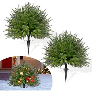 Artificial Christmas Tree for Outdoor Front Porch Decor, Real Touch Christmas Topiary, Realistic Potted Fake Faux Tree Plants for Indoor Garden Holiday Winter Decoration (23.6" Norfolk Topiary)