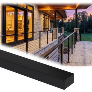 Zylorix 1Pack 10FT Stainless Steel T304 Black Handrail, 2" W x 1" H Rectangular Cuttable Handrail with End Cap Screw, Flat Top Rail for Indoor Outdoor Deck Stair Cable Railing System Post Kit