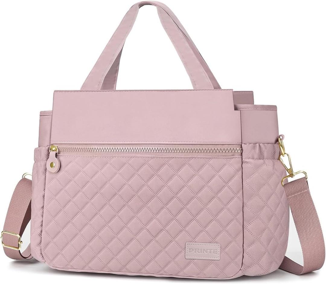 printe Lunch Bag for Women, Leakproof Insulated Lunch Bag Lunch Box for Adults Work, Large Lunch Tote Bag With Removable Shoulder Strap Quilted, Cooler Bag for Picnic Beach Travel Camping, Pink