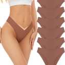 Seamless Bikini Cheeky Panties for Women Soft V-Cut No Show Hipster Breathable Stretch Invisibles Panties 6 Pack XS