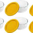 Pyrex Storage Plus 2-Cup Round Glass Food Storage Dish, Yellow Cover (Pack of 6) 