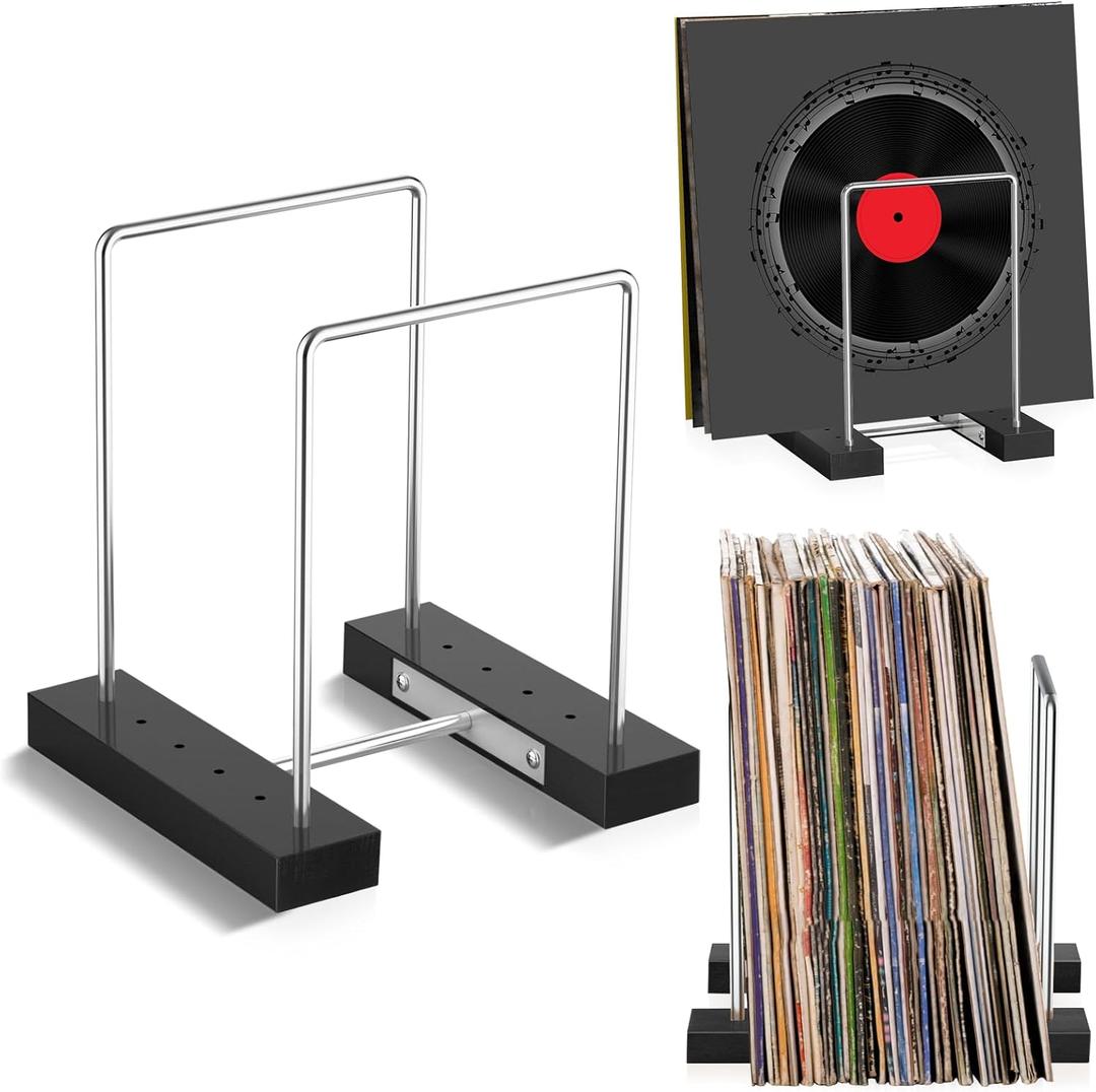 Vinyl Record Storage Stand for 35 Single LPs, Solid Walnut Album Display Holder Organizer, Long Play Music Collection Shelf,Now Playing Vinyl Album Rack,Fits 7" – 12" Albums