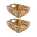 Pixoframe Small Rectangular Handwoven Wicker Basket - Water Hyacinth Storage Baskets with 2 Polished Wooden Handles for Store Hand Towel, Fruits & Veggies etc – 12.25"x7"x4.75" - Pack of 2 - Natural