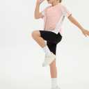 ZDC Kids Girls Athletic T Shirts Color Block Crewneck Gym Yoga Tees Casual Cute Basic Tees 5-14 Years (Pink)