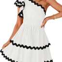 ZESICA Women's 2025 Summer One Shoulder Dresses Ruffle Short Sleeve Tiered Layered Swing A Line Mini Sundress (M)