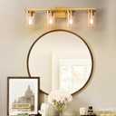 27in Bathroom Light Fixture Over Mirror, 4-Light Gold Vanity Lights with Clear Glass Shades, Modern Wall Sconces for Living Room, Bedroom, Hallway, E26 Base