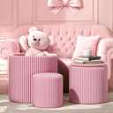 Ottoman Coffee Table,Round Ottoman with Storage Set of 3,Vanity Stool with Storage for Bedroom, Small Velvet Foot Stool for Living Room