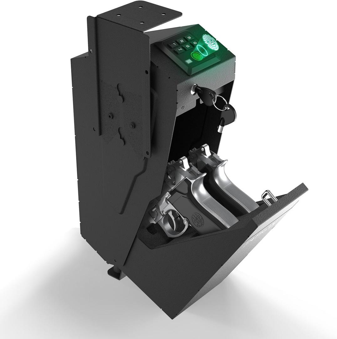HARDROCK Gun Safe for Pistols, Biometric Wall Mounted Handgun Safe Box for Desk, Bedside,TruckDrop Down Quick Access Security Safe with Fingerprint Keypad Lock for Home nightstand