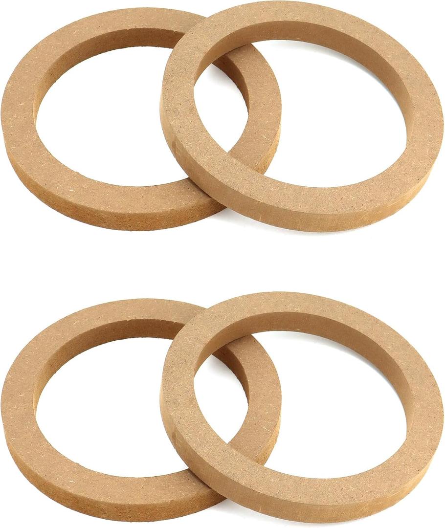 QWORK Wooden Speaker Spacer Rings, 4 Pcs 6.5" Car MDF Speaker Ring, MDF Tweeter Wood Rings for 6.5 Inch Speakers